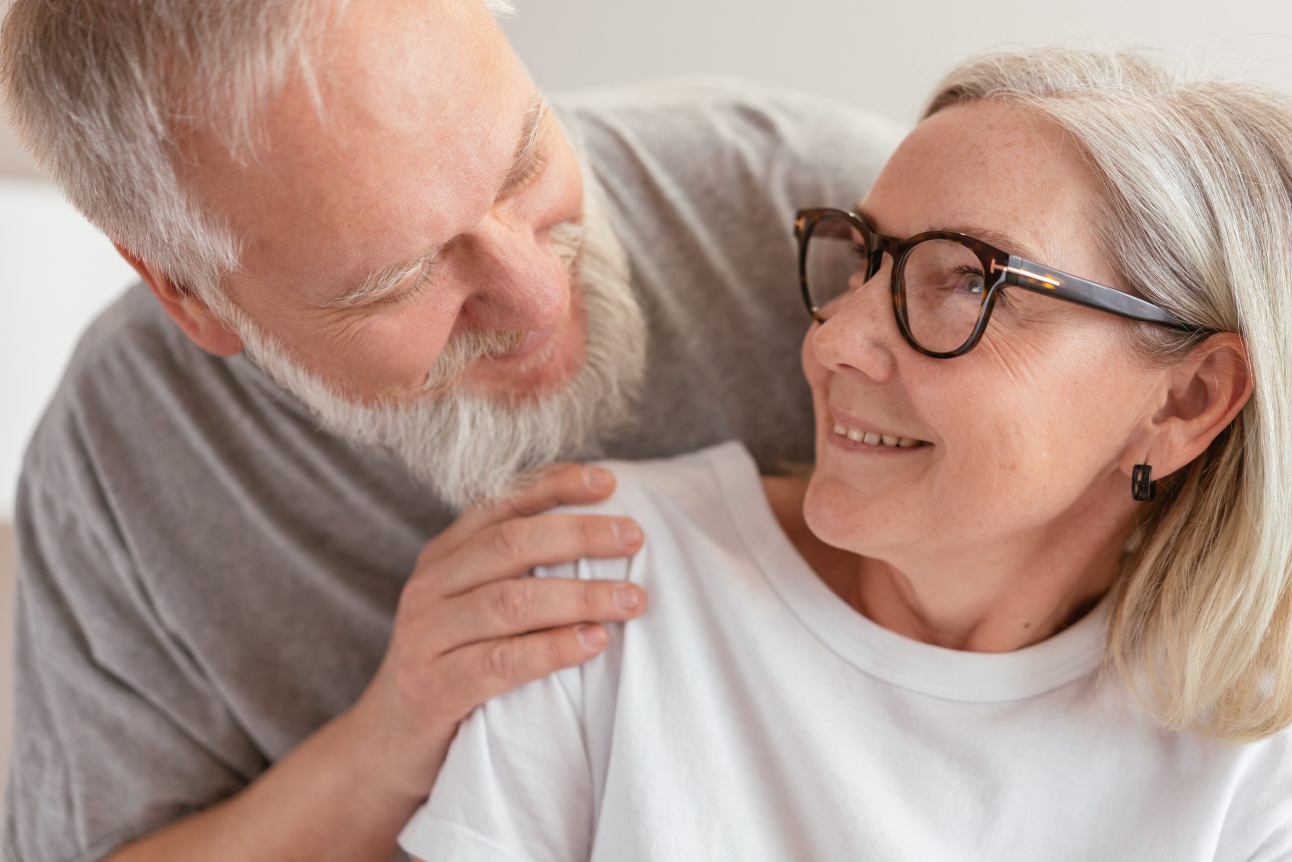 older couple looking at each other